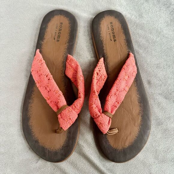 Sonoma Life + Style Boho Coral Crochet Thong Sandals | Flip Flops - Picture 1 of 5